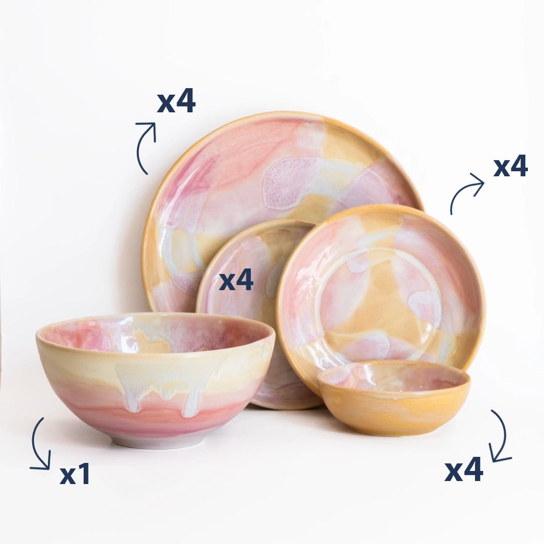 4 Kişilik Stoneware Yemek Takımı - Müdavim Pembe