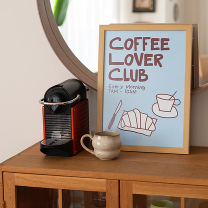 Çerçeveli Coffee Lover Poster - Mavi