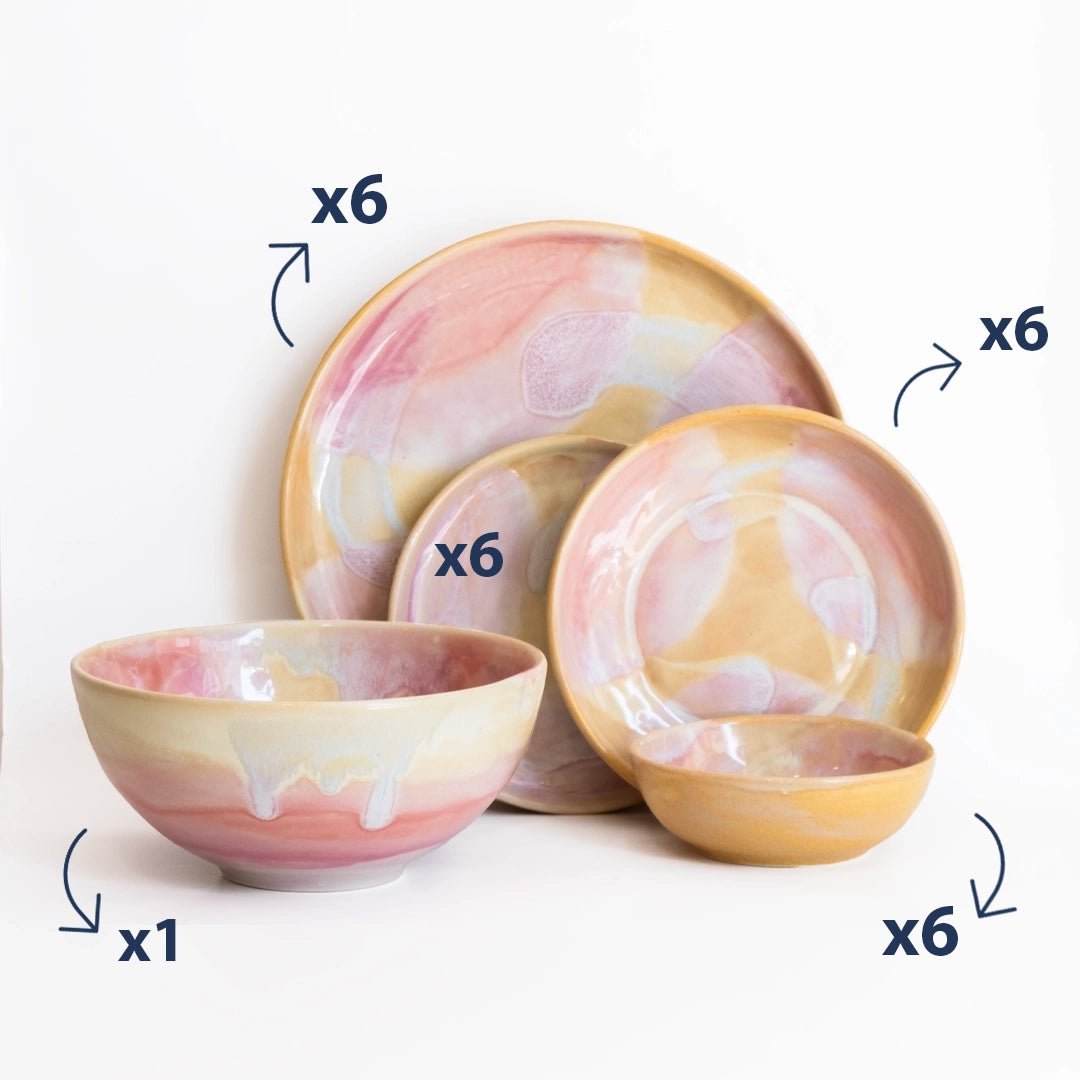 6 Kişilik Stoneware Yemek Takımı - Müdavim Pembe