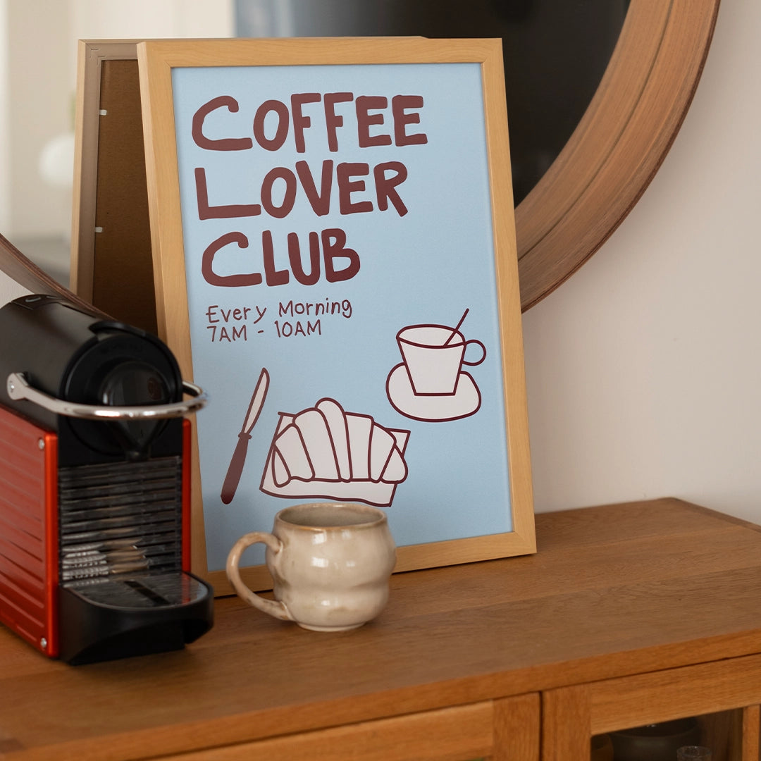 Çerçeveli Coffee Lover Poster - Mavi