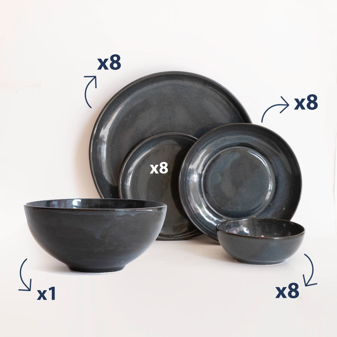 8 Kişilik Stoneware Yemek Takımı - Sakin Gece