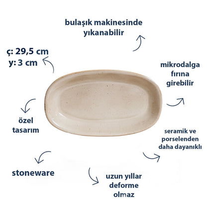 Stoneware Büyük Kayık Tabak - Sakin Taş