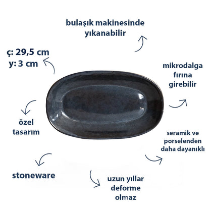 Stoneware Büyük Kayık Tabak - Sakin Gece