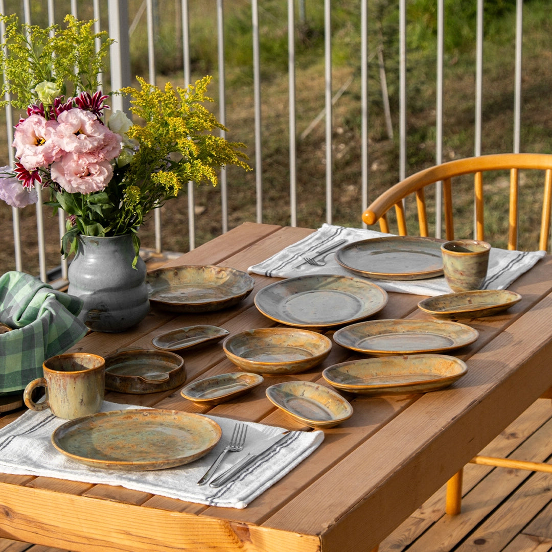 Stoneware Orta Kayık Tabak - Müdavim Yeşil