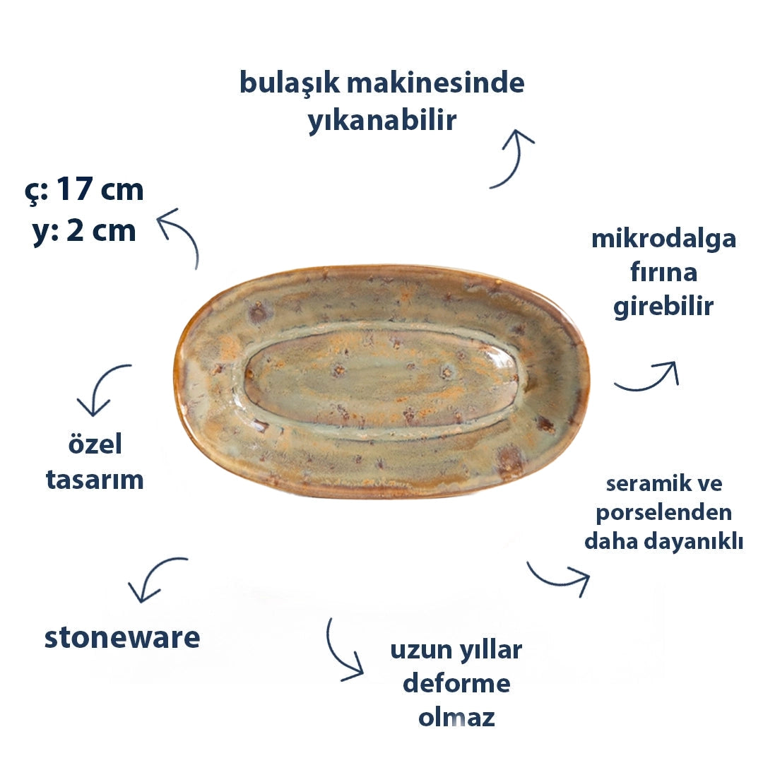 Stoneware Küçük Kayık Tabak - Müdavim Yeşil