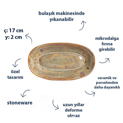 Stoneware Küçük Kayık Tabak - Müdavim Yeşil