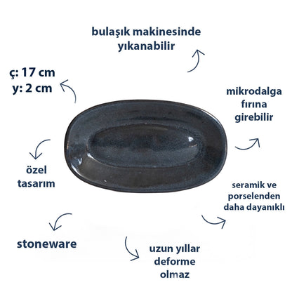 Stoneware Küçük Kayık Tabak - Sakin Gece