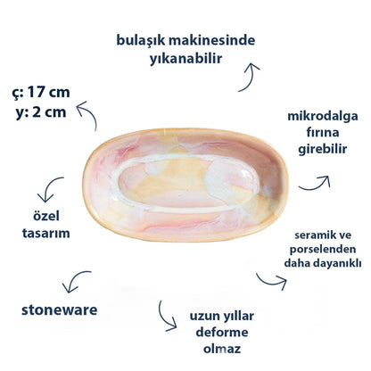 Stoneware Küçük Kayık Tabak - Müdavim Pembe