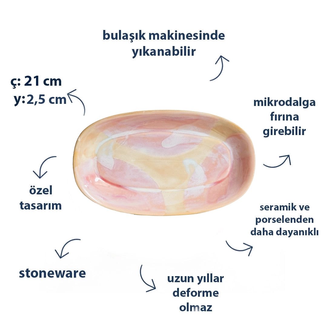 Stoneware Orta Kayık Tabak - Müdavim Pembe