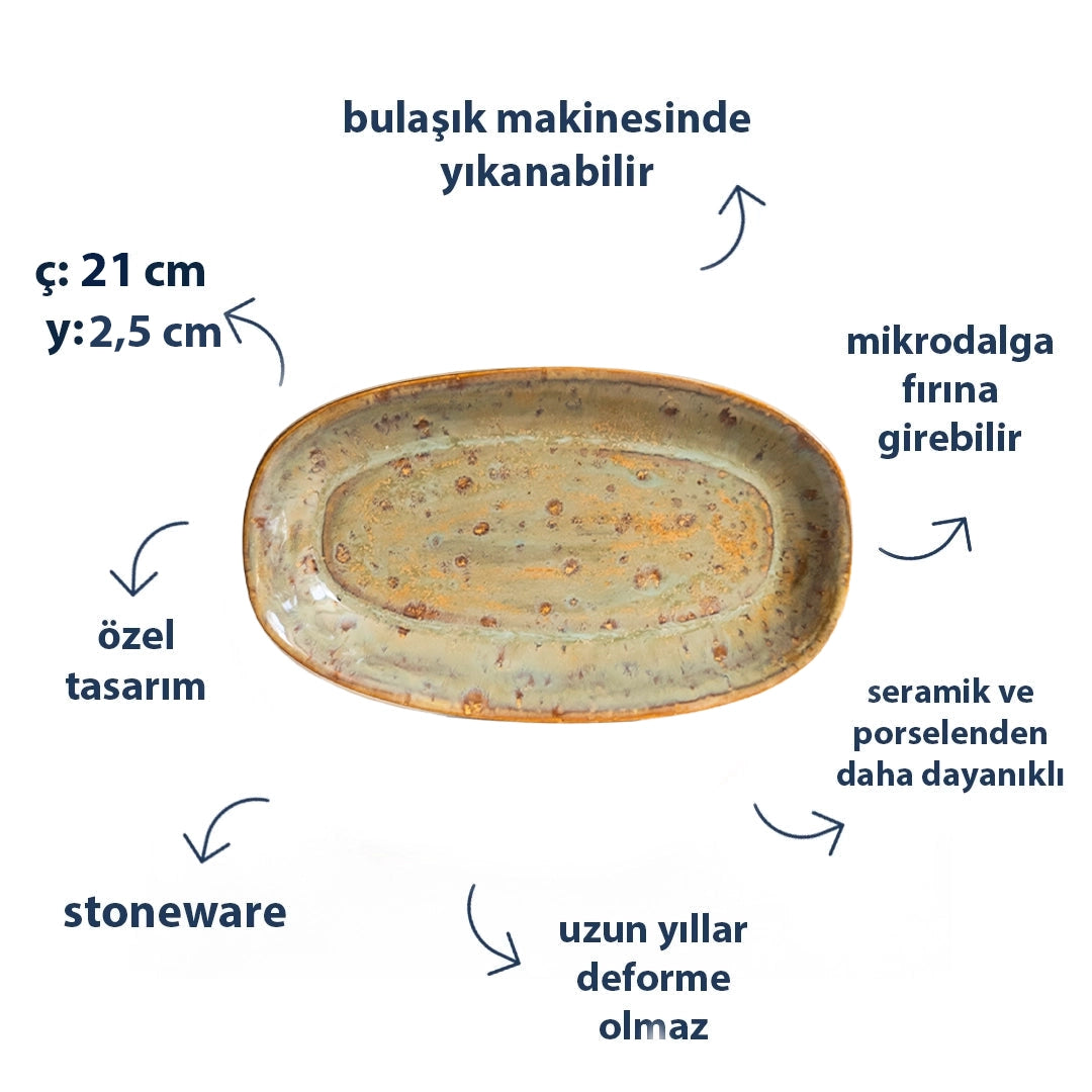 Stoneware Orta Kayık Tabak - Müdavim Yeşil