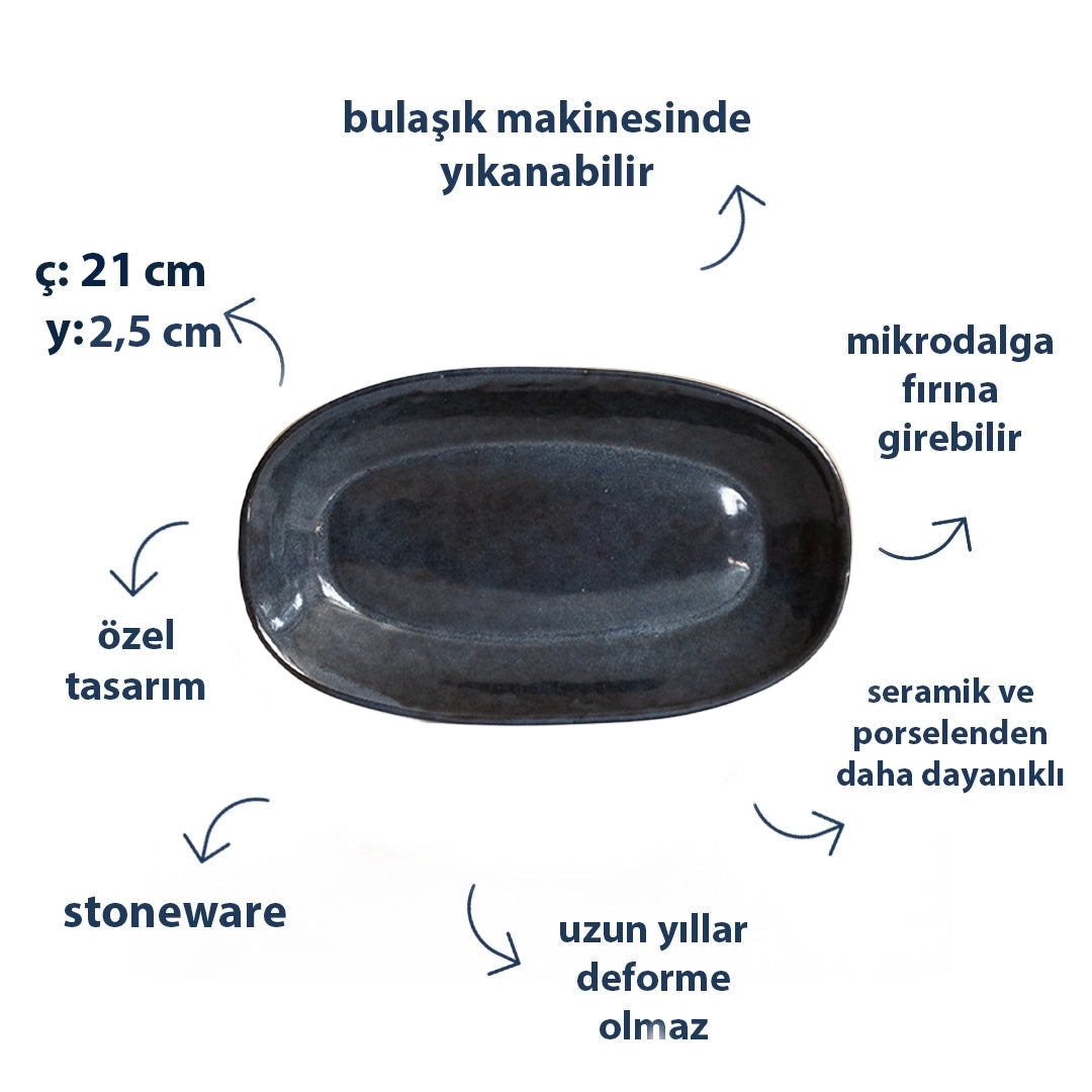 Stoneware Orta Kayık Tabak - Sakin Gece