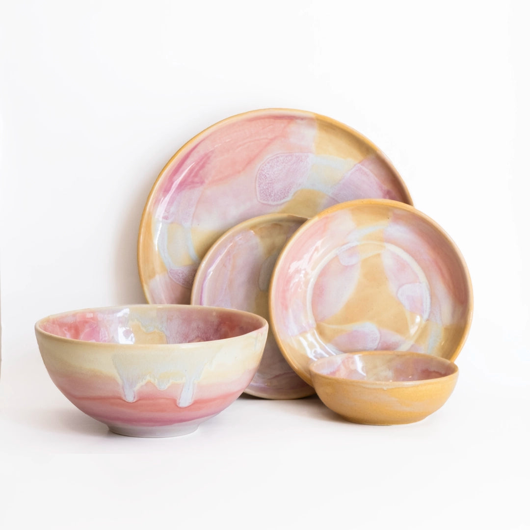 2 Kişilik Stoneware Yemek Takımı - Müdavim Pembe