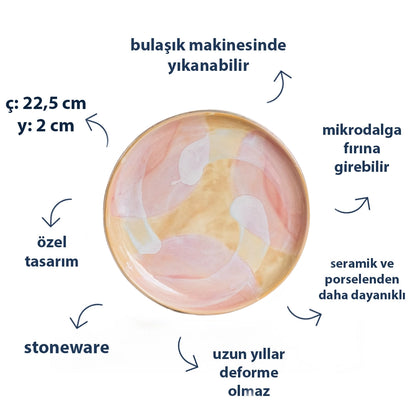 Stoneware Kahvaltı Tabağı - Müdavim Pembe