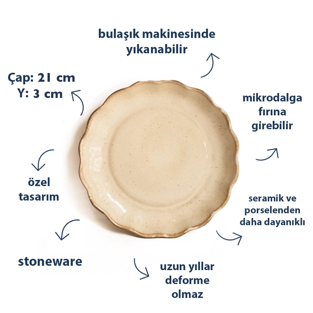 Stoneware Çiçek Derin Tabak - Sakin Taş