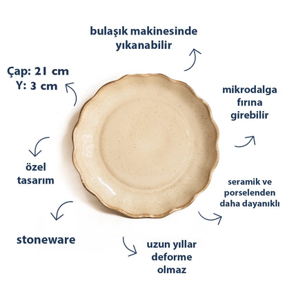 Stoneware Çiçek Derin Tabak - Sakin Taş