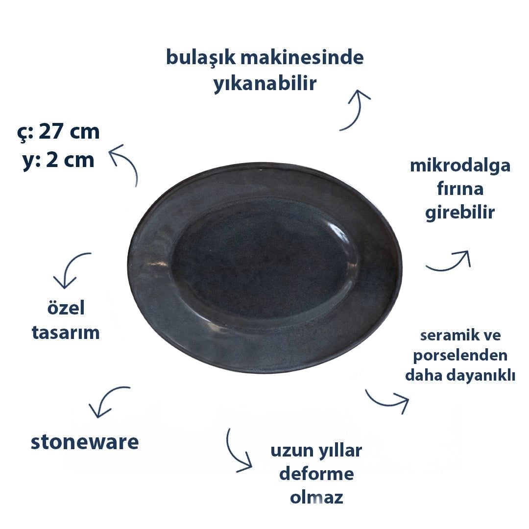 Stoneware Büyük Oval Tabak - Sakin Gece