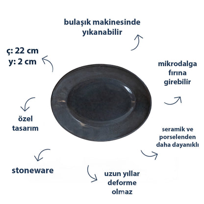 Stoneware Küçük Oval Tabak - Sakin Gece