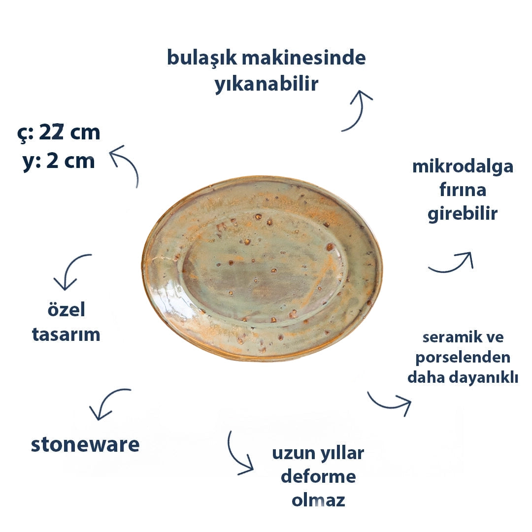 Stoneware Küçük Oval Tabak - Müdavim Yeşil