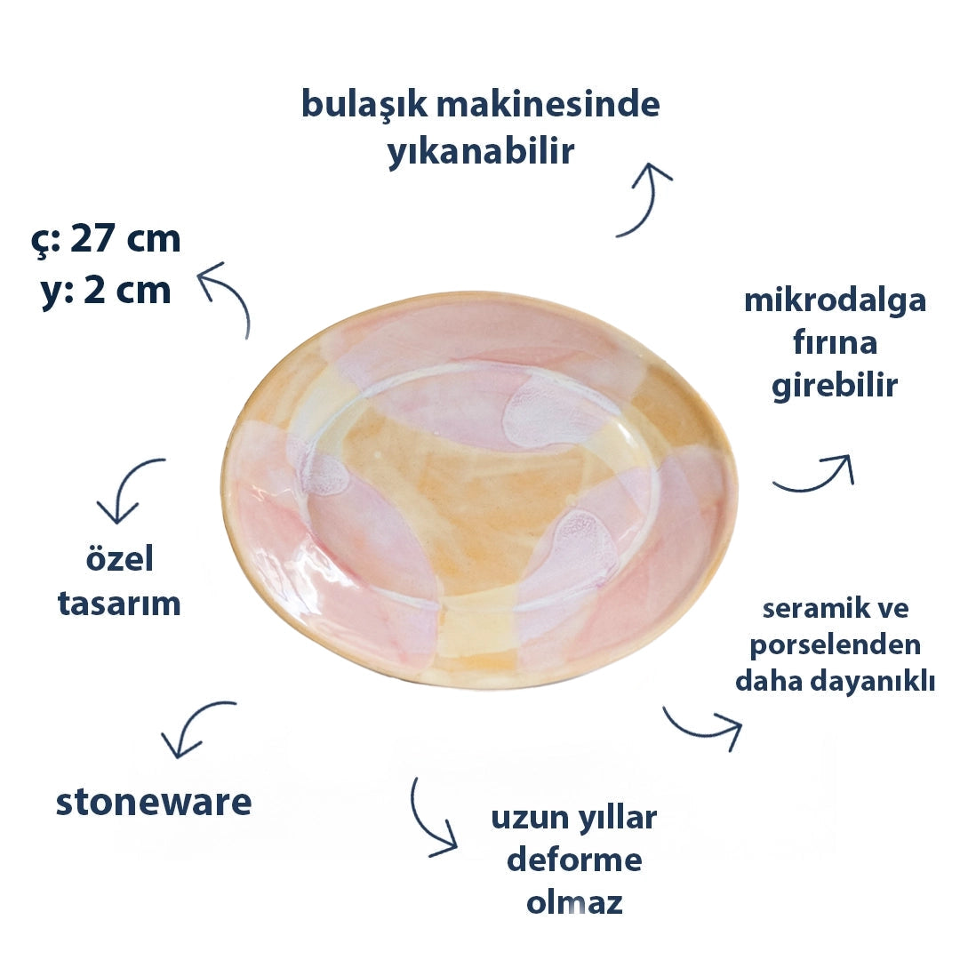 Stoneware Büyük Oval Tabak - Müdavim Pembe