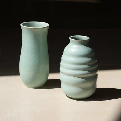 Stoneware Sütun Vazo - Su Yeşili